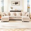 Ball & Cast U-förmiges Eckcouch mit Schlaffunktion, 4-Sitzer Sofa mit 2 Fußhocker für das Wohnzimmer Wohnung Villa, 278 x 81 x 161 (BxHxT), Beige Bild 3
