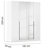 Rauch Möbel Alabama, Kleiderschrank, Garderobe, 4-türig, Spiegel, Zubehör Premium, 2 Kleiderstangen, 7 Einlegeböden, Schubladeneinsatz, Farbe Hochglanz Weiß/Weiß, Griff Grau metallic, 181 x 229 x 54 cm Bild 3