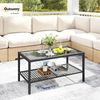 Outsunny Gartentisch Rattan-Couchtisch (Balkontisch, 1-St, Rattantisch), zweistufiger Stauraum, gehärtete Glasplatte Bild 2