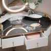 Eckschminktisch Amira Weiß Hochglanz 99 cm mit LED Spiegel, Hocker und USB Vicco Bild 5