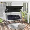 Outsunny Hollywoodschaukel mit Couchtische, mit verstellbarem Sonnendach, 3-Sitzer, mit verstellbarem Sonnendach, 3-Sitzer Gartenschaukel, 1 tlg, Schaukelbank, belast bis 300kg, für Garten, Terrasse, 278 x 135 x 177 cm, Schwarz Bild 2