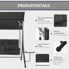 Outsunny Hollywoodschaukel mit Couchtische, mit verstellbarem Sonnendach, 3-Sitzer, mit verstellbarem Sonnendach, 3-Sitzer Gartenschaukel, 1 tlg, Schaukelbank, belast bis 300kg, für Garten, Terrasse, 278 x 135 x 177 cm, Schwarz Bild 5