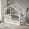 ML-DESIGN Spielbett Hausbett Kinderbett inkl. 2 Schubladen, Lattenrost und Rausfallschutz, Abenteuerbett 70x140cm Haus Bett Himmelbett Kiefer Jugendbett Weiß Bild 2