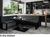 MEBLINI Eckbank für Esszimmer mit ausziehbarem Tisch - Küchenbank - Essecke - Sitzecke Küche - PETER - U-Beine 142x196x87cm Links - Dunkelgrau Kunstleder/B Weiß Hochgl. Bild 2