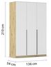 Rauch Möbel Alabama, Kleiderschrank, Garderobenschrank, 3-türig, Zubehör Classic, 2 Kleiderstangen, 5 Einlegeböden, Farbe Weiß/Eiche Artisan, Holz, Griff Grau metallic, 136 x 210 x 54 cm Bild 3
