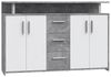 Forte SINCRONO Sideboard 130, modernes Sideboard mit Ablage-Aufsatz, 4-türig, 3 Schubladen, Wohnzimmer, Flur, Holzwerkstoff, Weiß mit Betonoptik, 132 cm breit x 88,5 cm hoch x 34,8 cm tief Bild 4