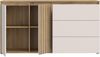 Forte ELISTON Kommode 160, modernes Sideboard mit Lamellendesign, 2-türig, 3 Schubladen, Wohn-/Schlafzimmer, Mauvella Eiche Holzdekor|Kashmir Beige, 159,3 cm breit x 84,9 cm hoch x 41,5 cm tief Bild 4
