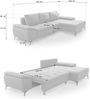 CAVADORE Schlafsofa Lina Ecksofa mit Schlaffunktion, Bettkasten, Longchair und Steppung im Sitz / 270 x 85 x 163 / Flachgewebe: Hellgrau Bild 3