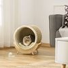 PawHut Tierbett Katzenhöhle mit Kratzfläche inkl. Kissen, Kratztonne, 41 x 38 x 43 cm, Kiefernholz Flanell Khaki+Natur+Beige 41 x 38 x 43 cm Bild 2