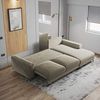 Selsey Mokpeo - Ecksofa mit Schlaffunktion, Bettkasten und schwarzen Füßen, 244 cm breit (Veloursbezug Beige, Ottomane rechts) Bild 4