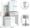 Schminktisch Conrada Weiß/Sonoma 36 cm mit LED Beleuchtung und Hocker Vicco Bild 3