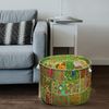 Aakriti Indian Pouf Fußhocker mit Stickerei Pouf, indische Baumwolle, Pouffe osmanischen Pouf Cover mit ethnischem Dekor Kunst - Cover (Green, 56x35 cms) Bild 2