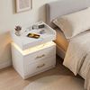 FurnitureR LED Nachttisch, 45 x 35 x 52 cm, Hochglanz Weiß, 2 Schubladen, 16 Farben LED-Beleuchtung, 2 Ladestecker und 2 USB-Buchsen, für Schlafzimmer, Wohnzimmer, Arbeitszimmer Bild 2