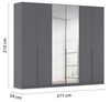 Rauch Möbel Alabama, Kleiderschrank, Garderobe, 6-türig, Spiegel, Zubehör Premium, 3 Kleiderstangen, 6 Einlegeböden, Schubladeneinsatz, Farbe Grau metallic, Schwarz, Griff Grau metallic, 271 x 210 x 54 cm Bild 3