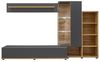 Lomadox Wohnwand SAPRI-164, (4-St, Wandboard Hängevitrine Regalschrank Lowboard), Wohnmöbel Schrankwand, anthrazit mit Eiche, inkl. LED-Beleuchtung Bild 4