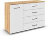 rauch Aditio Box, Kommode, 1-türig, 4 Schubladen, mit Softclose-Funktion, Farbe Weiß/Eiche Artisan, BxHxT 120x81x42cm