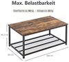 Ribelli Vintage Couchtisch mit Gitterablage, ca. 106 x 45,5 x 60 cm, Wohnzimmertisch aus Holz, Metallgestell, Vintagebraun-Schwarz Bild 2