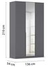Rauch Möbel Alabama, Kleiderschrank, Garderobe, 3-türig, Spiegel, Zubehör Premium, 2 Kleiderstangen, 5 Einlegeböden, Schubladeneinsatz, Farbe Grau metallic, Schwarz, Griff Grau metallic, 136 x 210 x 54 cm Bild 3