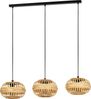 Eglo 43863 NATURE Hängeleuchte AMSFIELD 1 Stahl schwarz, Holz natur E27 3X40W L:96cm B:26cm H:110cm dimmbar Bild 1
