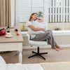 MEUBLE COSY Schminkstuhl Schminktisch Hocker Make-up-Stuhl mit höhenverstellbar Armlehnen 360° Drehbar Sessel für Schlafzimmer Vanity, Bouclé Frottier, Weiß Bild 4