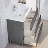 Baikal Neo Badezimmermöbel-Set mit Waschbecken aus Keramik und glattem Mondspiegel, DREI Schubladen, auf Füßen, Asche, Maße 60 x 83 x 46 cm, montiertes Möbelstück Bild 5