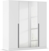 rauch Kleiderschrank Alba, Drehtürenschrank, Garderobenschrank, 4-türig, mit Spiegel, mit 3 Kleiderstangen, 4 Einlegeböden und Schubladeneinsatz, Farbe Weiß, Griffstange Grau metallic, Schwarz, 181x197x54cm