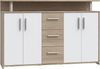 Forte SINCRONO Sideboard 130, modernes Sideboard mit Ablage-Aufsatz, 4-türig, 3 Schubladen, Wohnzimmer, Flur, Holzwerkstoff, Weiß mit Sonoma Eiche Holzdekor, 132 cm breit x 88,5 cm hoch x 34,8 cm tief Bild 4