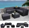 Poly-Rattan-Garnitur HWC-D21, Balkon-/Garten-/Lounge-Set Sofa Sitzgruppe, Box Staufach ~ anthrazit, Kissen dunkelgrau Bild 3