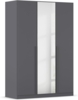 rauch Kleiderschrank Alba, Drehtürenschrank, Garderobenschrank, 3-türig, mit Spiegel, mit 2 Kleiderstangen und 2 Einlegeböden, Farbe Grau metallic, Schwarz, Griffstange Grau metallic, Schwarz, 136x197x56cm