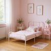 FurnitureR Einzelbett Metall 90×200 cm, stabiles Plattformbett mit Lattenrost, klassisches Gestell mit Kopf- & Fußteil, für Schlafzimmer, Gästezimmer & Jugendzimmer, bis 150 kg belastbar，Weiß M Bild 2