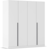 rauch Kleiderschrank Alba, Drehtürenschrank, Garderobenschrank, 4-türig, mit 3 Kleiderstangen, 4 Einlegeböden und Schubladeneinsatz, Farbe Weiß, Griffstange Grau metallic, Schwarz, 181x197x54cm
