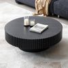 NJLyuhome Black Round Coffee Table with Grooved Edge, Solid Wood Detail, Modern Side Table for Living Room Bild 2