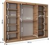 Schwebetürenschrank Tokyo 1-250 cm mit Spiegel Kleiderschrank mit Kleiderstange und Einlegeboden Schlafzimmer- Wohnzimmerschrank Schiebetüren Modern Design (Weiß + Artisan Eiche) Bild 4