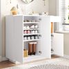 Schuhschrank 105 x 39,5 x 100,5 cm mit LED, verstellbare Regale, offene Holzfächer, Schublade, Kippschutz,Weiß Bild 4