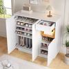 Schuhschrank 105 x 39,5 x 100,5 cm mit LED, verstellbare Regale, offene Holzfächer, Schublade, Kippschutz,Weiß Bild 3