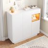 Schuhschrank 105 x 39,5 x 100,5 cm mit LED, verstellbare Regale, offene Holzfächer, Schublade, Kippschutz,Weiß Bild 2