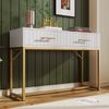 Kommode 100x45x75 cm, 2 Schubladen, weiß mit Metallfuß und geriffelter Front,Creme und Weiß Bild 3