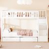 Kinder-Etagenbett 90x200/90x200 cm mit Stauraumtreppe und 2 Schubladen – Massivholz in Weiß Bild 3