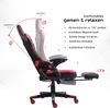 Gaming Stuhl im modernen Racing-Design mit ausziehbarer Fußstütze Gaming Chair mit verstellbaren Design Armlehnen ergonomischer Schreibtischstuhl mit extra Stützkissen Schwarz/Rot Bild 4
