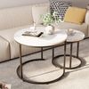 Runder Couchtisch Set Holz Metallgestell Weiß Marmorplatte Bild 2