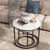 Runder Couchtisch Set Holz Metallgestell Weiß Marmorplatte Bild 5
