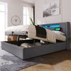 LED Doppelbett 160x200 cm mit USB-C, Stauraum in Grau(Mit Matratze) Bild 2