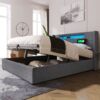 LED Doppelbett 160x200 cm mit USB-C, Stauraum in Grau(Mit Matratze) Bild 2