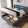 LED Doppelbett 160x200 cm mit USB-C, Stauraum in Grau(Mit Matratze) Bild 3