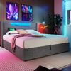 LED Doppelbett 160x200 cm mit USB-C, Stauraum in Grau(Mit Matratze) Bild 5