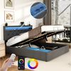 oyajia Polsterbett Doppelbett mit Steckdosen & LED Beleuchtung,Hydraulischem Stauraum (Funktionbett mit Hydraulikstange,Tragfähigkeit: 365kg, Strapazierfähig,Metallrahmen), Bettgestell mit Lattenrost,Leinenmaterial Polsterbett, ohne matratze Bild 5