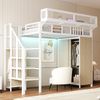 Merax Hochbett 90 × 200 cm Kinderbett, Jugendbett, Einzelbett, Mit Kleiderschrank, Sicherheitsleiter, LED-Beleuchtung und Schutzgittern Aus Netzgewebe Mit Abnehmbaren Regalen, Weiß Bild 2