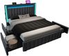 Polsterbett 160×200 cm aus Leinen-Stoff mit LED-Beleuchtung, 4 Schubladen & Matratze, grau Bild 5