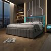 Polsterbett 160×200 cm aus Leinen-Stoff mit LED-Beleuchtung, 4 Schubladen & Matratze, grau Bild 2