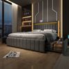 Polsterbett 160×200 cm aus Leinen-Stoff mit LED-Beleuchtung, 4 Schubladen & Matratze, grau Bild 3